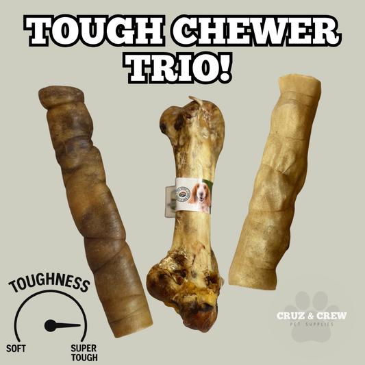 Tough Chewer Trio! 12 Weeks + 3x Natural Dog Treats RRP £30.99