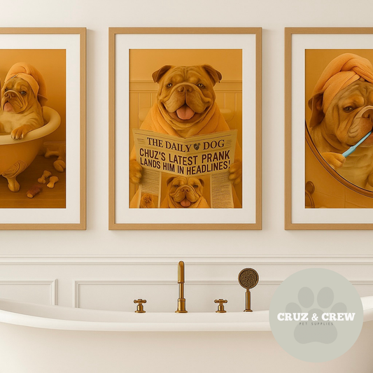 Cruz and Crew Bespoke Dog Bathroom Portraits – Framed to Perfection