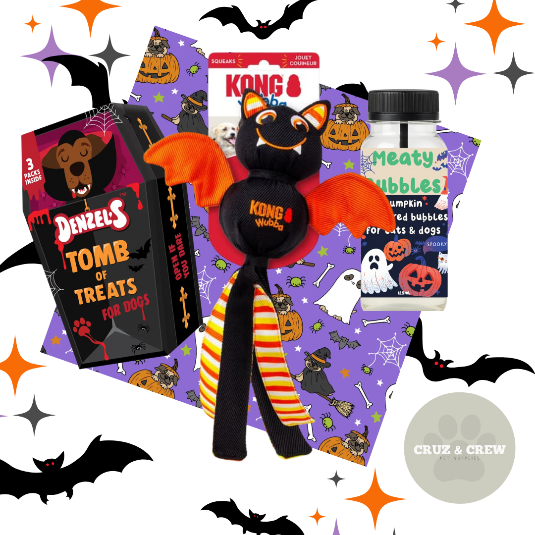 PRE ORDER - Halloween Dog Bundle – Treats, Toy, Bandanna & Meaty Bubbles 🎃🐾
