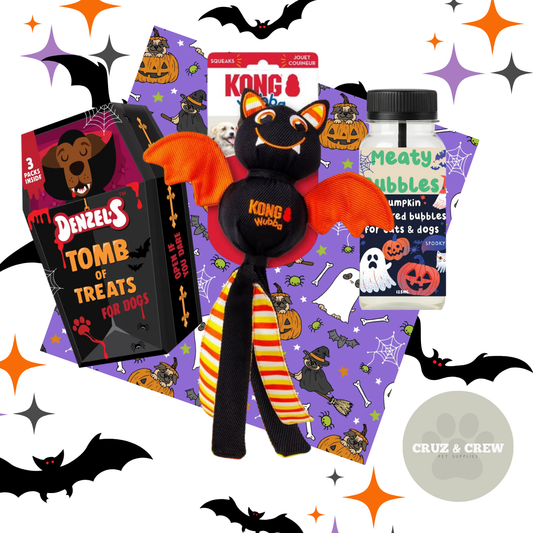 PRE ORDER - Halloween Dog Bundle – Treats, Toy, Bandanna & Meaty Bubbles 🎃🐾