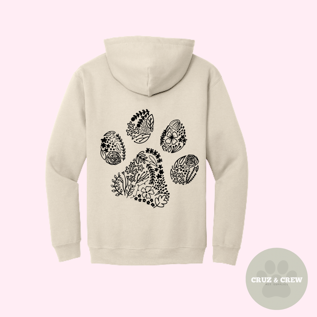 Crew Essentials Hoodie - Floral Paw Print - Premium 400gsm Oversized Hoodie