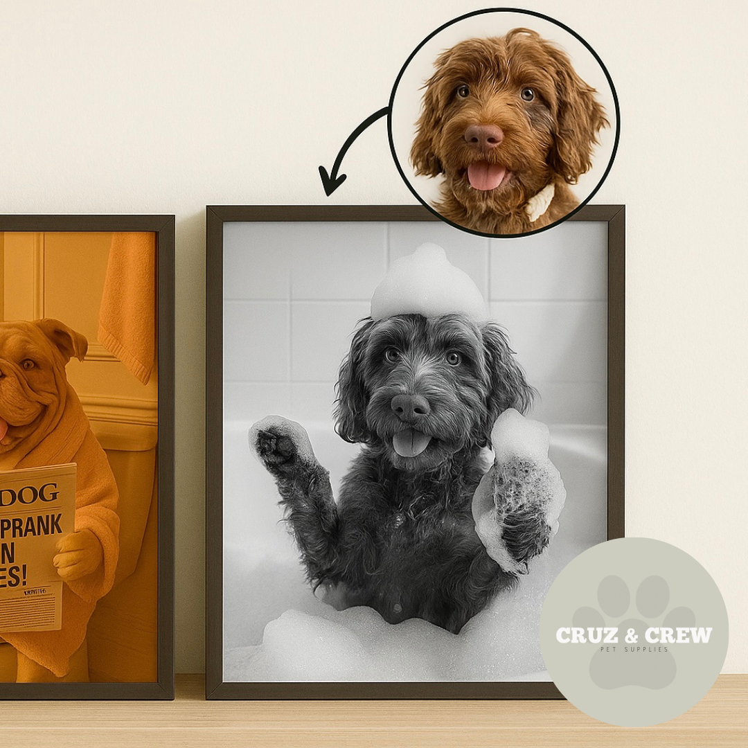 Cruz and Crew Bespoke Dog Bathroom Portraits – Framed to Perfection